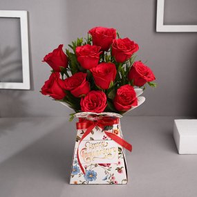 Image of Red Rose Anniversary Flower Bouquet